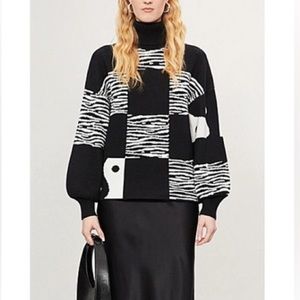 STAUD Zedd Abstract Yin Yang Zebra Balloon Sleeve Sweater Black & White sz Med